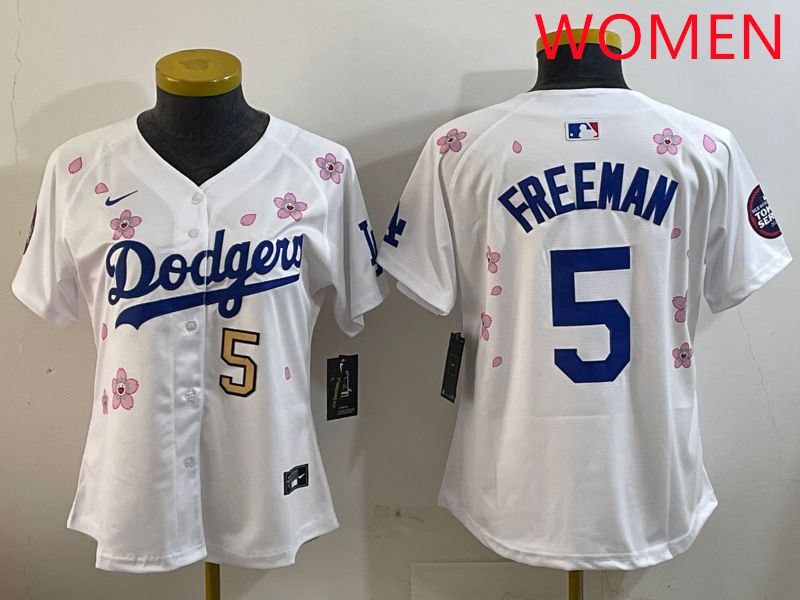 Women Los Angeles Dodgers #5 Freeman White Sakura Edition 2025 Nike MLB Jersey style 7